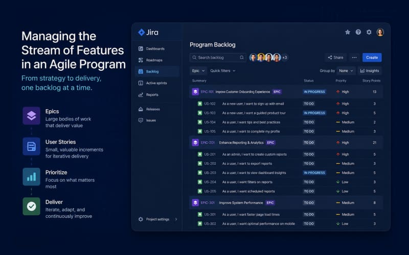 Managing the stream of features in an agile program