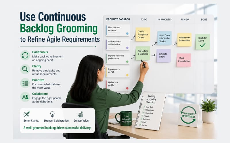 Use continuous backlog grooming to refine agile requirements